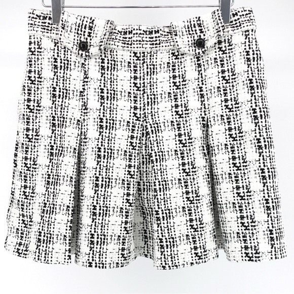 NWT Anna Sui Monochrome Pleated Tweed Mini Skirt Black White 8 - Picture 6 of 11